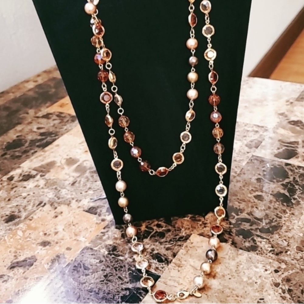 Faux Pearl/Faceted Glass/Clear Rhinestone Ball Necklace.